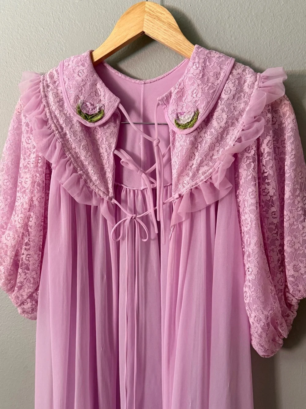 Vintage Pink Lace Ruffle Maxi Nightgown Dress Cottagecore Coquette